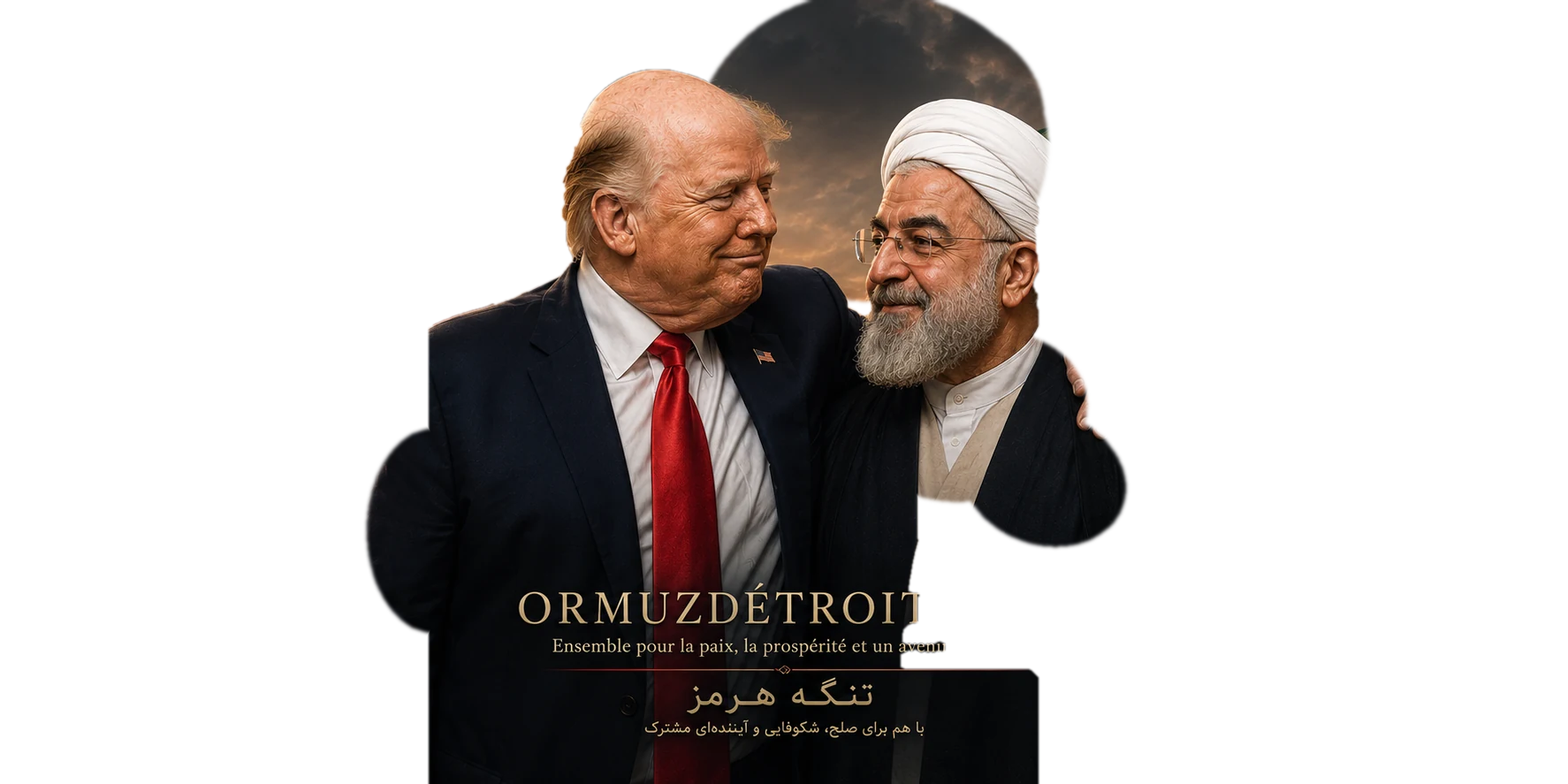 Donald Trump et Hassan Rohani devant les drapeaux américain et iranien